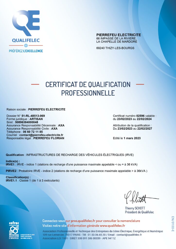 Certification Qualifelec IRVE